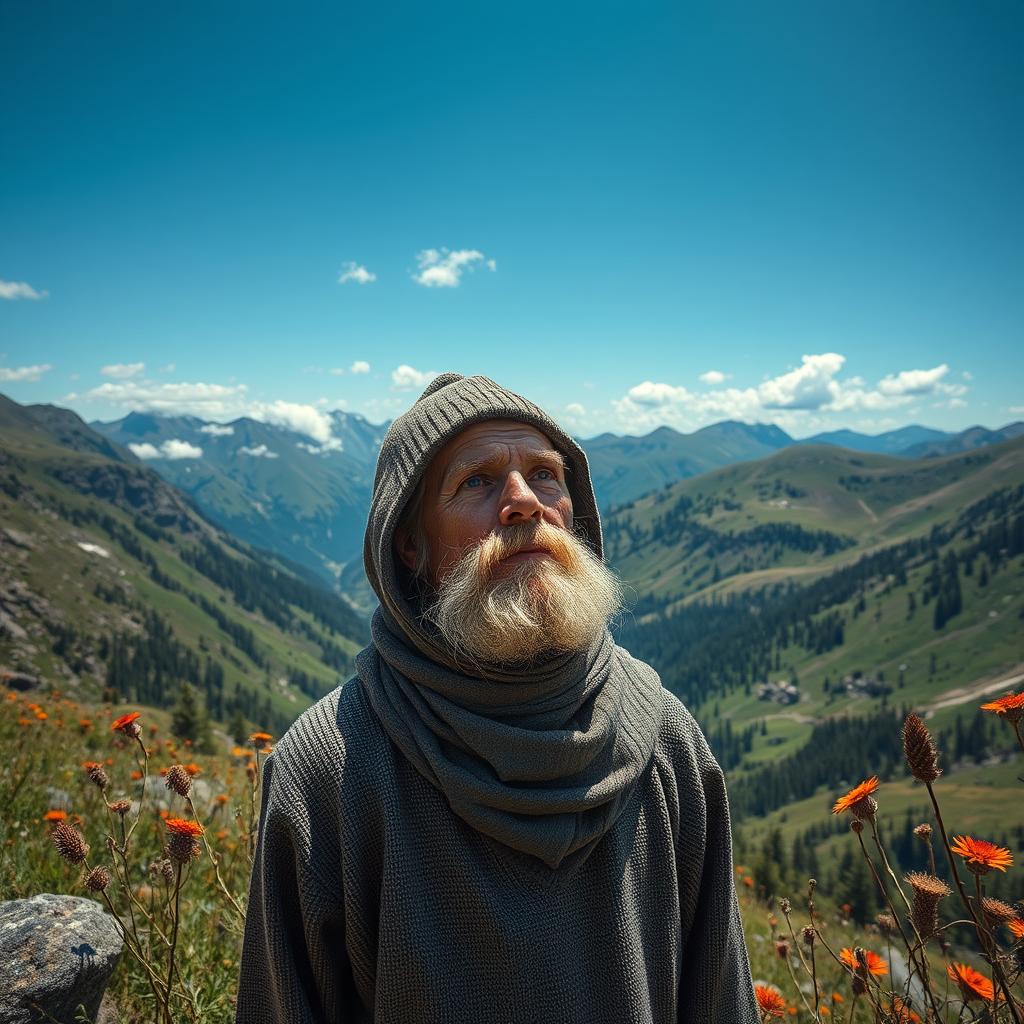 Человек медитирует на природе.